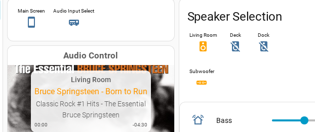 Audio input select and speaker zone controls