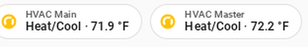 Thermostat badges at the top of the screen